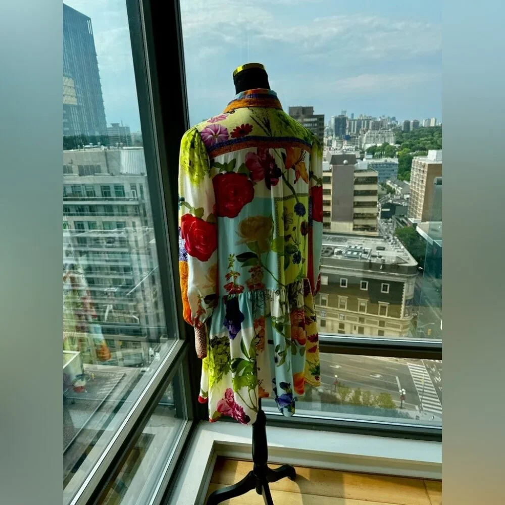 🆕 ALICE + OLIVIA 🧿 NWOT Bertha Floral Blouson Puff Sleeve Shirt Dress - Sz L_6